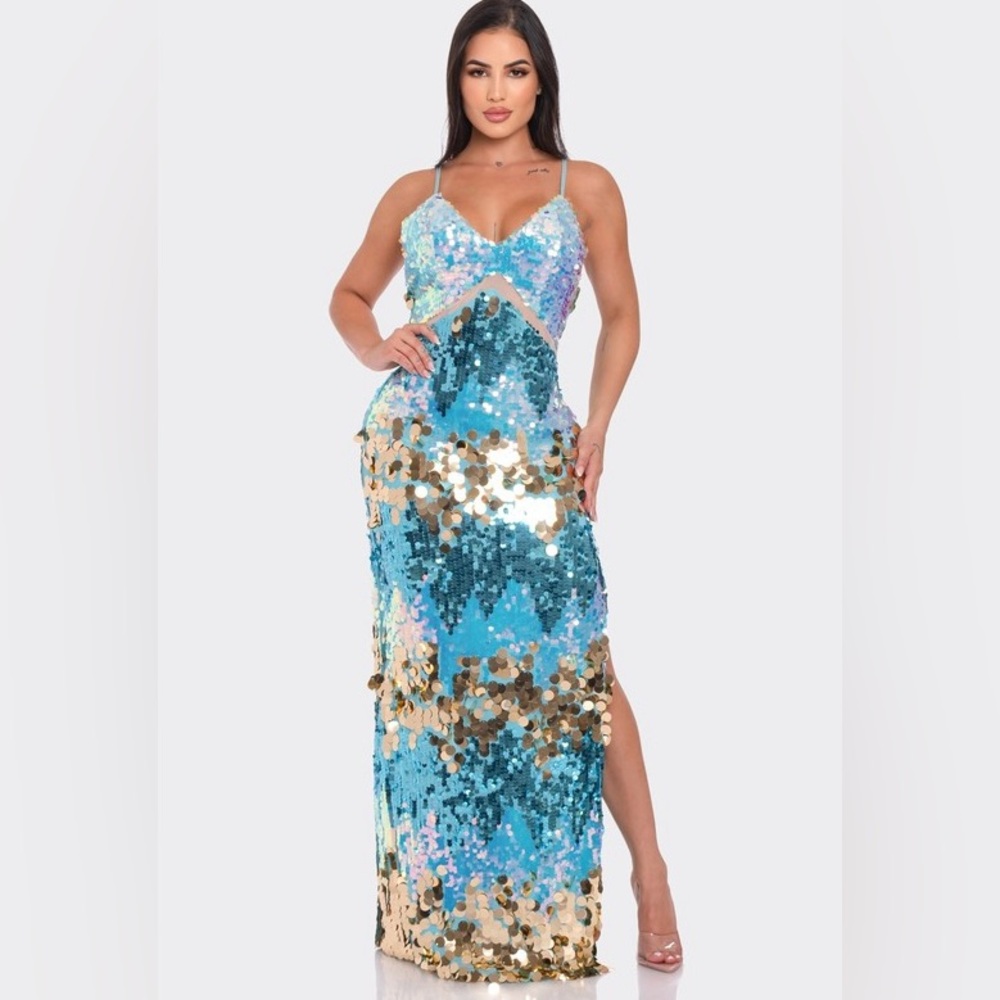 Blue and Pink Tiered Maxi Sundress for Prom